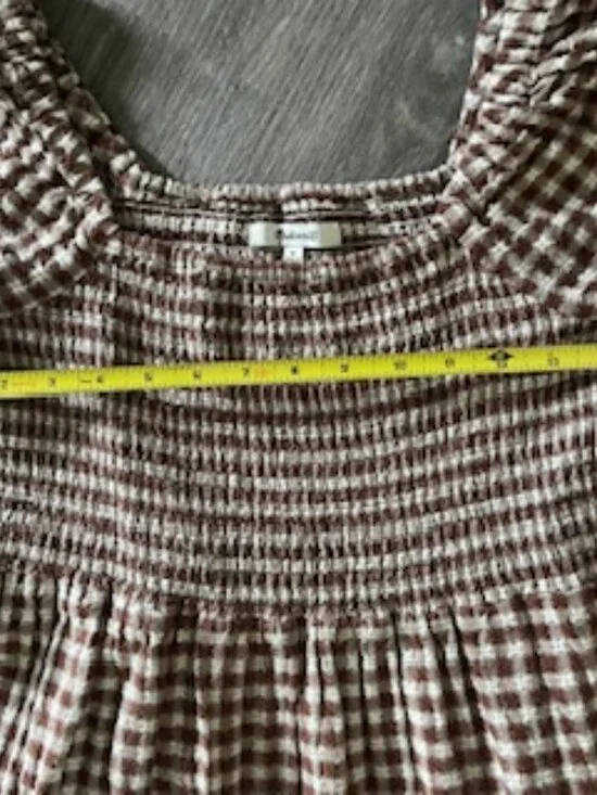 Madewell Lucie Elbow-Sleeve Smocked Gingham Midi Dress Two Pockets Women's M - Picture 9 of 15